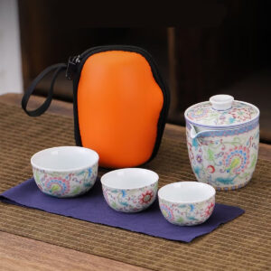 Cloisonné Enamel Interlocking Lotus Travel Tea Set