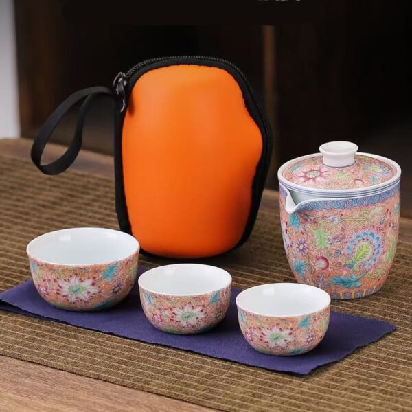 Cloisonné Enamel Interlocking Lotus Travel Tea Set