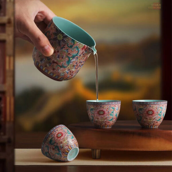 Enamel Cloisonné "Prosperous Blossoms" Travel Tea Set