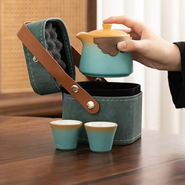 Rustic Travel Tea Set with Ceramic Teapot