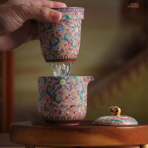 Enamel Cloisonné "Prosperous Blossoms" Travel Tea Set