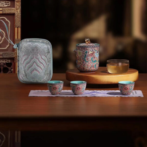 Enamel Cloisonné "Prosperous Blossoms" Travel Tea Set